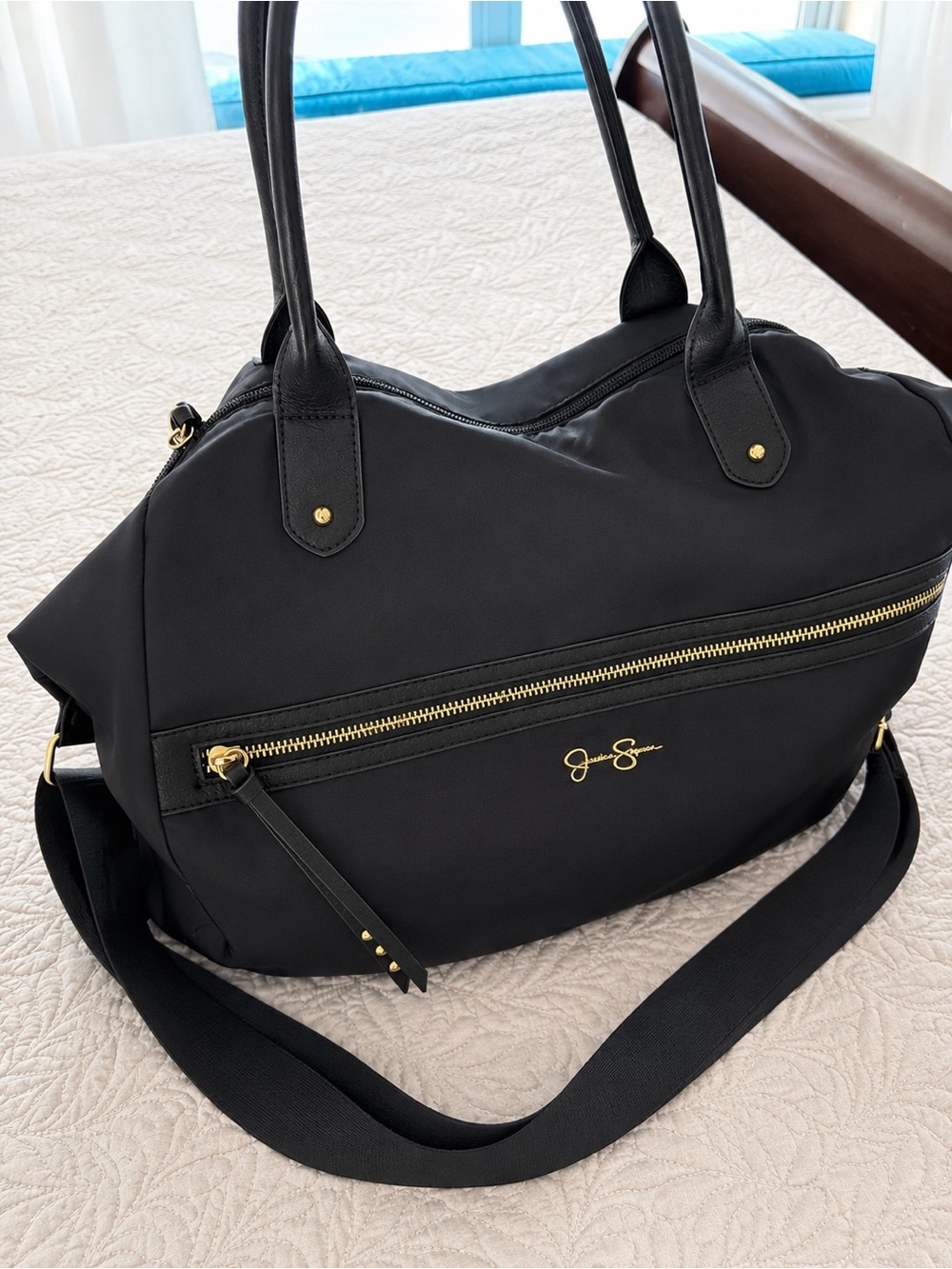 Jessica Simpson Black Nylon Weekender Duffel Travel Bag
